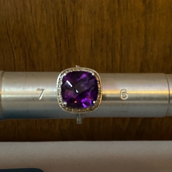 NWOT AFRICAN AMETHYST W ZIRCON STERLING RING - Picture 9 of 10